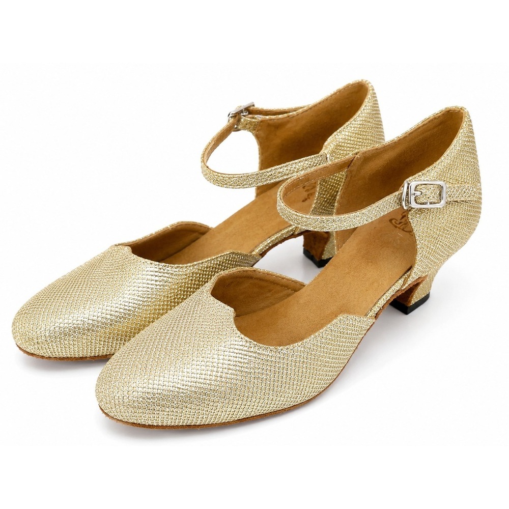Gold Ballroom Latin Dance Shoes Womens EU 38 Closed Toe Ankle Strap Low Heel